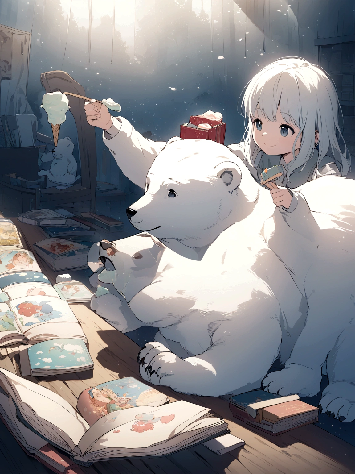 Illustration of polar bear eating ice cream, Smile, Children&#39;s Book Illustrations, Moody