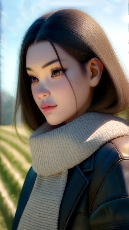 8k, best quality, masterpiece, realistic, ultra detail, photo realistic, Increase quality,
a photo of a girl standing in a field with a scarf, in the style of dark and brooding designer, voluminous mass, photobash, serene faces, jagged edges, navy, natural beauty, close-up shot
