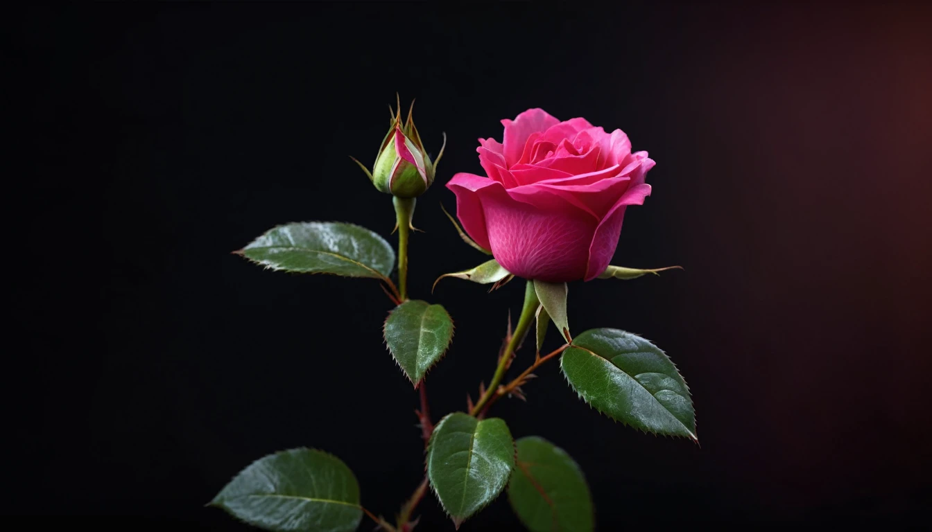 closed bud of rose on a black background, bokeh , 8k.very realistic cinematic photo, Extremely Realistic