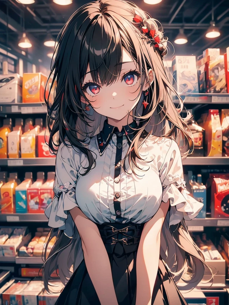 (masterpiece, highest quality, highest quality, (No text), Beautiful and aesthetic:1.2),No text,アニメ、 high resolution BREAK,One Girl,Short black hair Tree Eyes Beautiful eyes Red eyes Cool girl cool smile Red and black costume mini skirt Whole body Detailed eyes and face Night in the city