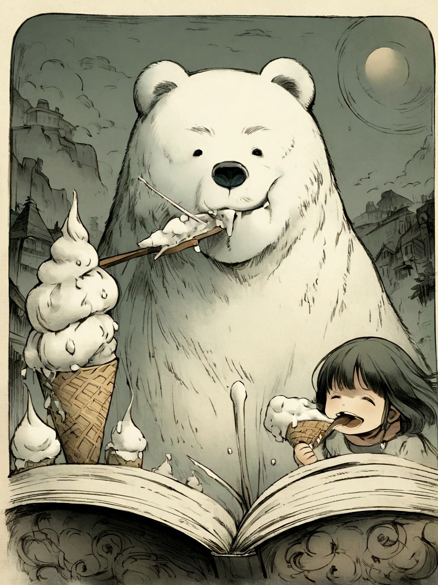 Illustration of polar bear eating ice cream, Smile, Children&#39;s Book Illustrations, Moody
