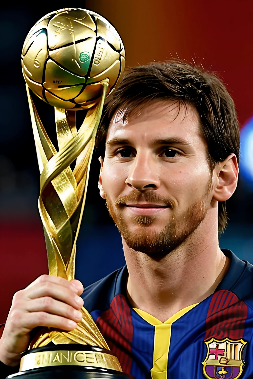 Send a picture of Lionel Messi with all his career achievements including the 2022 World Cup to wish him a happy birthday. And use his face in anime way.