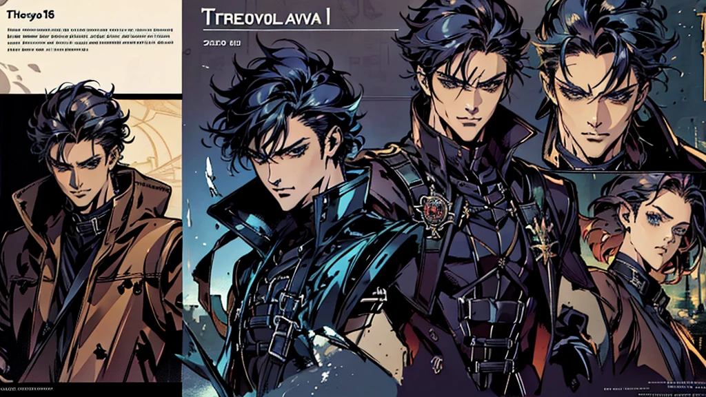 best quality, Masterpiece,Picture quality up to 8K, ภาพHigh quality,(((Masterpiece))), (((best quality))), Sharp picture, Awesome details,High quality,Masterpiece, Sharp facial details,1 boy, alone, black hair, short hair, blue eyes, black shirt,black veil, handsome , metal cuff, black gloves, High Boots, Metal gloves, Medieval Theme, look at viewer, fantasy art, beautiful paintings, Guvaika style, Excellent and neat character art, Amazing characters, (Reference documents:1.5), The system says congratulations on beating level 80 Trevion of Evil and gaining experience.. Level up to 25 and gain 10 stats., You have achieved the legendary initiation feat.