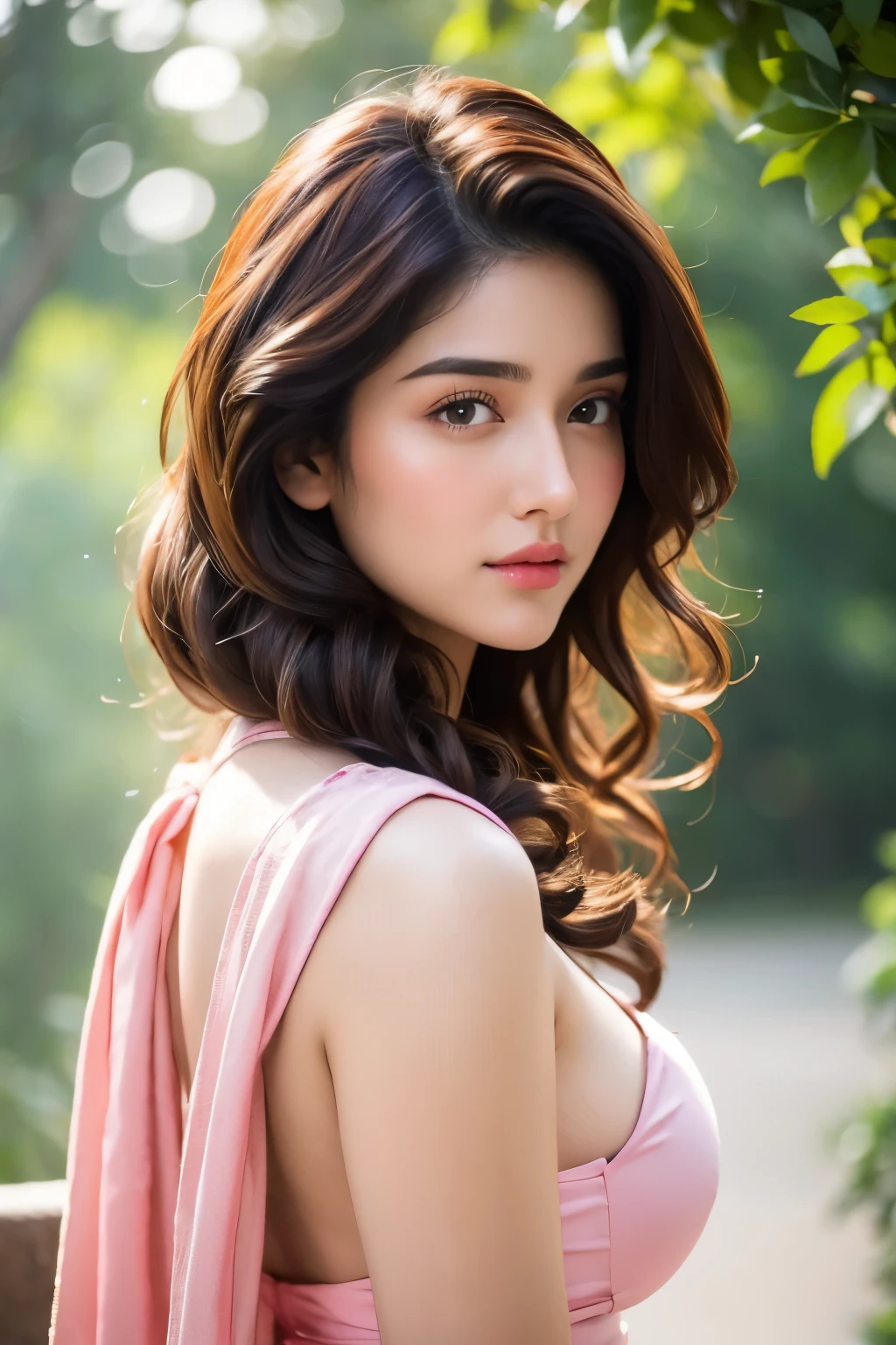 A breathtakingly lifelike photograph of a stunningly beautiful 25-year-old Indian woman. face like Kriti Sannon, perfect and very detailed round medium natural breasts, detailed cute natural cleavage, ((Full body Shot)), wearing a beautiful indian dress, Presented in exquisite 8k resolution, the details are so precise and vivid that they seem to leap off the screen. The image is rendered in photorealistic quality, utilizing the latest UHD:1.2 technology for an unparalleled viewing experience. The woman has medium-short, dark brown hair that cascades down her back, framing her face in a way that emphasizes her striking features. Her double eyelids are a testament to her delicate beauty, while her highly detailed glossy eyes shine with intelligence and allure. The glossy lips are painted in a soft shade of pink, adding an extra touch of femininity to her already irresistible appearance.,ruhani,kushita