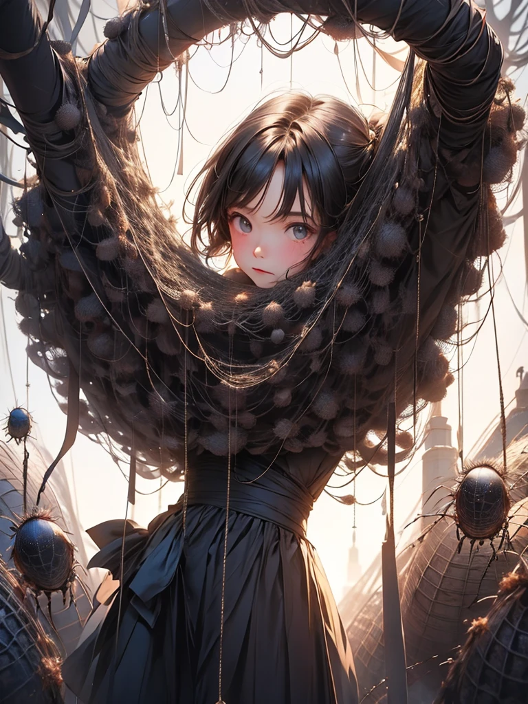 A girl caught in a spider nests