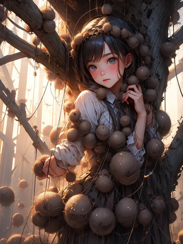 A girl caught in a spider nests