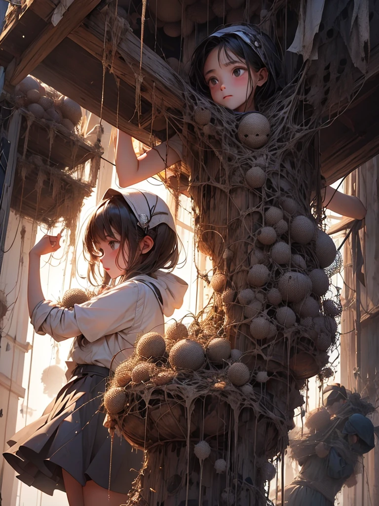 A girl caught in a spider nests