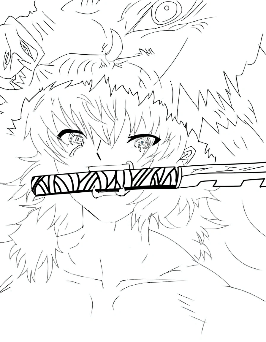 a drawing of a person with a sword in their mouth, thick lineart, clean lineart, intense line art, lineart, clean anime outlines, thick black lineart, bold lineart, perfect lineart, line art!!, simple lineart, sharp lineart, intense black line art, inspired by Ike no Taiga, heavy lineart, thick line art, with blue and black colour combination image
