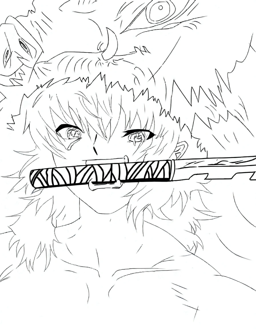 a drawing of a person with a sword in their mouth, thick lineart, clean lineart, intense line art, lineart, clean anime outlines, thick black lineart, bold lineart, perfect lineart, line art!!, simple lineart, sharp lineart, intense black line art, inspired by Ike no Taiga, heavy lineart, thick line art, with blue and black colour combination image