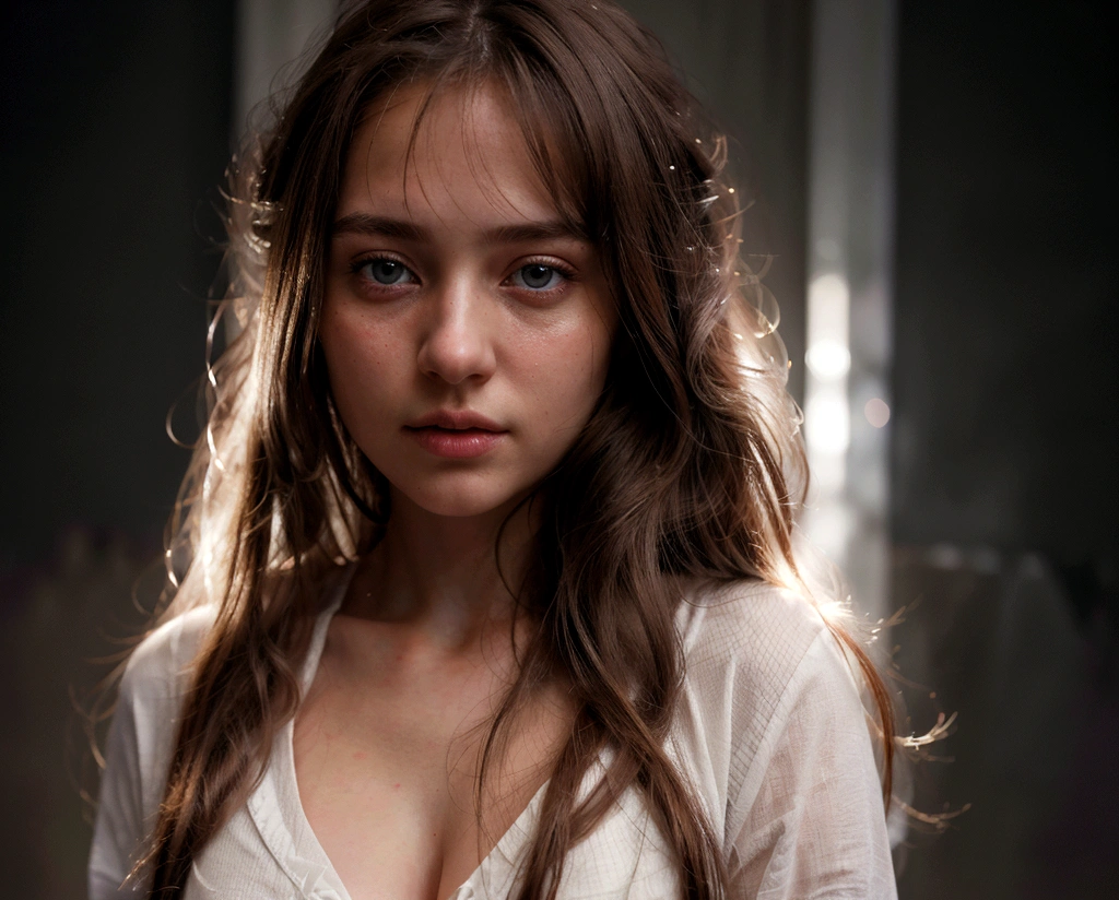 Ultra-high resolution, (Realistic: 1.5), original photo, A girl, White clothes, Long hair, Cold Light, in the darkness, best quality, masterpiece