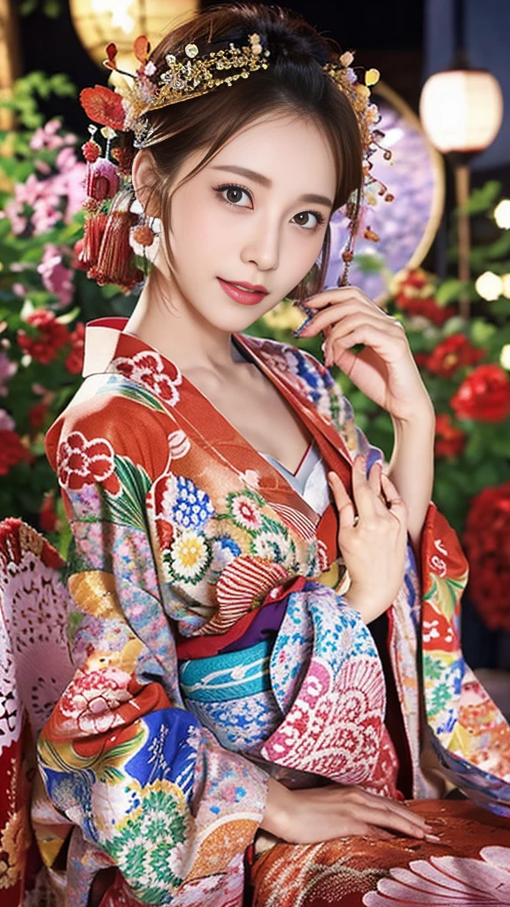 (8K、RAW Photosgraphy、Highest quality、masterpiece:1.2)、(Realistic、Realistic:1.37)、Ultra-high resolution、One Girl、cute、alone、night、Sitting、date、(Nose redness)、(Laughter:1.1)、(Closed)、Huge 、Beautiful Eyes、(short hair:1.2)、(((Fireworks bursting into the sky、night)))、(((kimono、yukata)))、Cleavage、Perfect body、Perfect Fingers、Professional Lighting、Japanese Goddess、gravure、Detailed face and skin texture、fine grain、RAW Photos