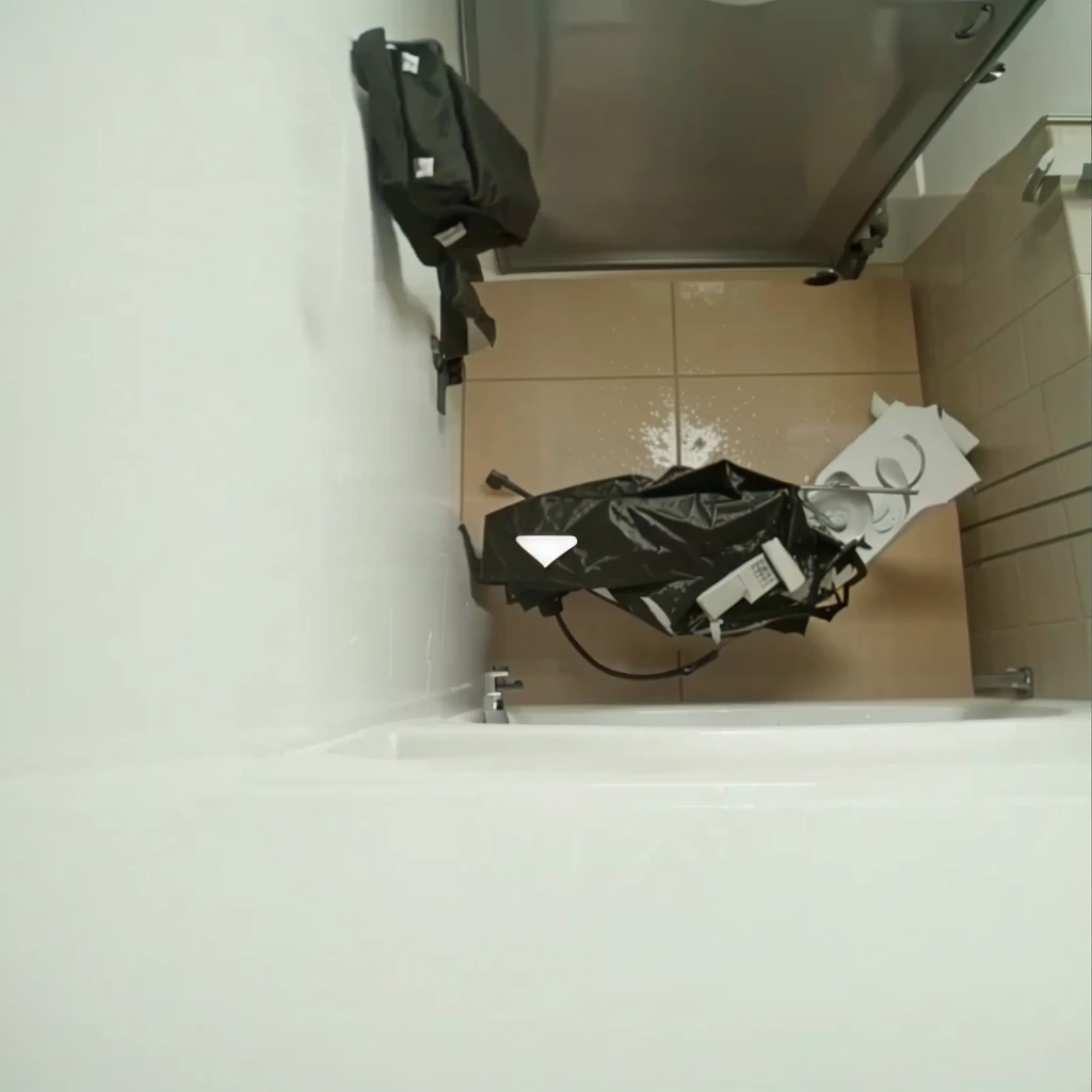 there is a toilet with a trash can and a phone on the wall, in bathroom, in a bathroom, low quality video, siting on a toilet, video still, 480p, 4 8 0 p, toilet, low quality footage, footage, wash, hijab, youtube video screenshot, the toilet is shiny, homemade, detailed picture, profile pic