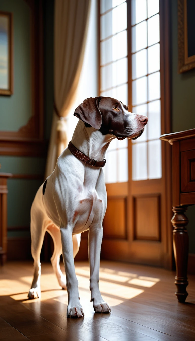 There is no one, realistic photo, photo realism, realism, pointer (Pointer), perfect composition, intricate details, Very sharp, masterpiece, profile, high resolution, looking at the viewer, Full body photo in a comfortable atmosphere indoors