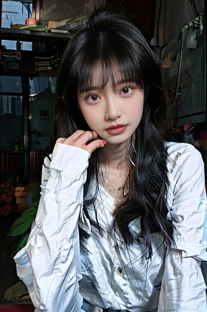 beautiful,Wearing a shirt,Long hair,,Delicate face,Brown eyes,Ultra-high resolution,best quality