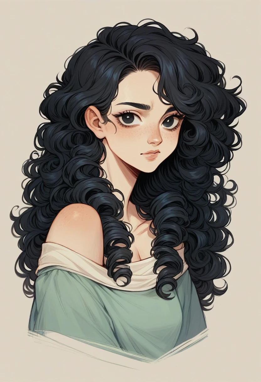 blythedoll,black hair,curly hair,fair skin,black eyes