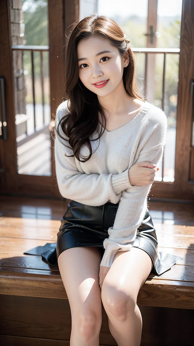 (Skin blemishes:1.2), (Skin Indentation), Dark circles, 1Missl, 25 years old, (((Miss))), Solitary, Practical, best quality, Reality, proficient, 8K, high resolution, Solitary, Extremely detailed face, (Professional lighting,Bokeh),(Light Particles,lens flare,Glowing particles:0.6),(Dynamic poses:1.2),Soft Lighting,Top angle view,fashionable atmosphere, (A girl in the forest),((During the day)), sky sky, ((Looking at the audience:1)), (Looking at the camera), Gorgeous, stand up, Maintain original facial proportions, Shave your shoulders, Full Body Love, (Medium chest), (Short and delicate hair), Brown hair, Flutter, Open lips, Lipstick, 迷人的Smile, Smile, Open your mouth, teeth, (Blue grey tight sweater), (White)(Business Mini Skirt), eyelash, birthmark, (Mole under the eye: 1),Proportionate legs, Thin and white,A pair of lotus feet,White and tender,No shoes,Delicate and beautiful feet,Focus on the chest,Full body image