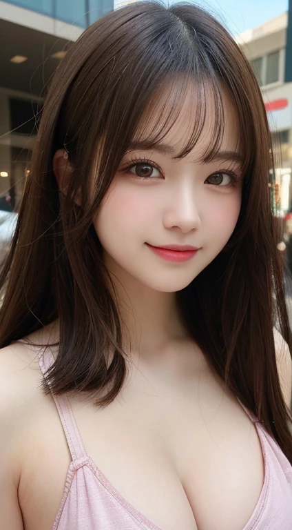 masutepiece, Best Quality, Illustration, Ultra-detailed, finely detail, hight resolution, 8K Wallpaper, Perfect dynamic composition, Beautiful detailed eyes, Women's Fashion Summer,long hair,Small breasts natural color lip, Bold sexy poses,Smile,Harajuku、20 years girl、Cute、Sexy shot looking at camera