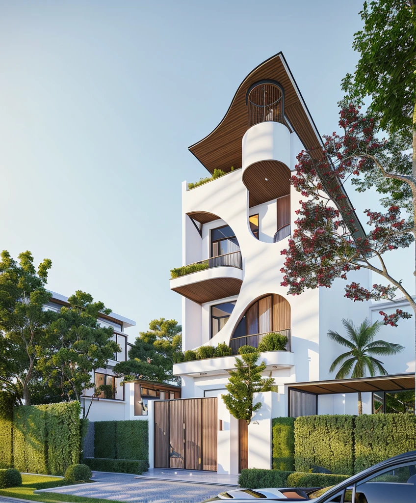 PLATEFORME KTHOUSE, Beaucoup de belles fleurs rouges le long de la route:1.3, Romantique, 1 maison de style néoclassique, La maison de ville est faite de murs blancs, Belle lumière, journée de beauté, ensoleillé, Beaucoup de bougainvilliers rouges le long de la route:1.3, belle sensation de jeunesse :1.2, soleil à midi, Très belles ombres,