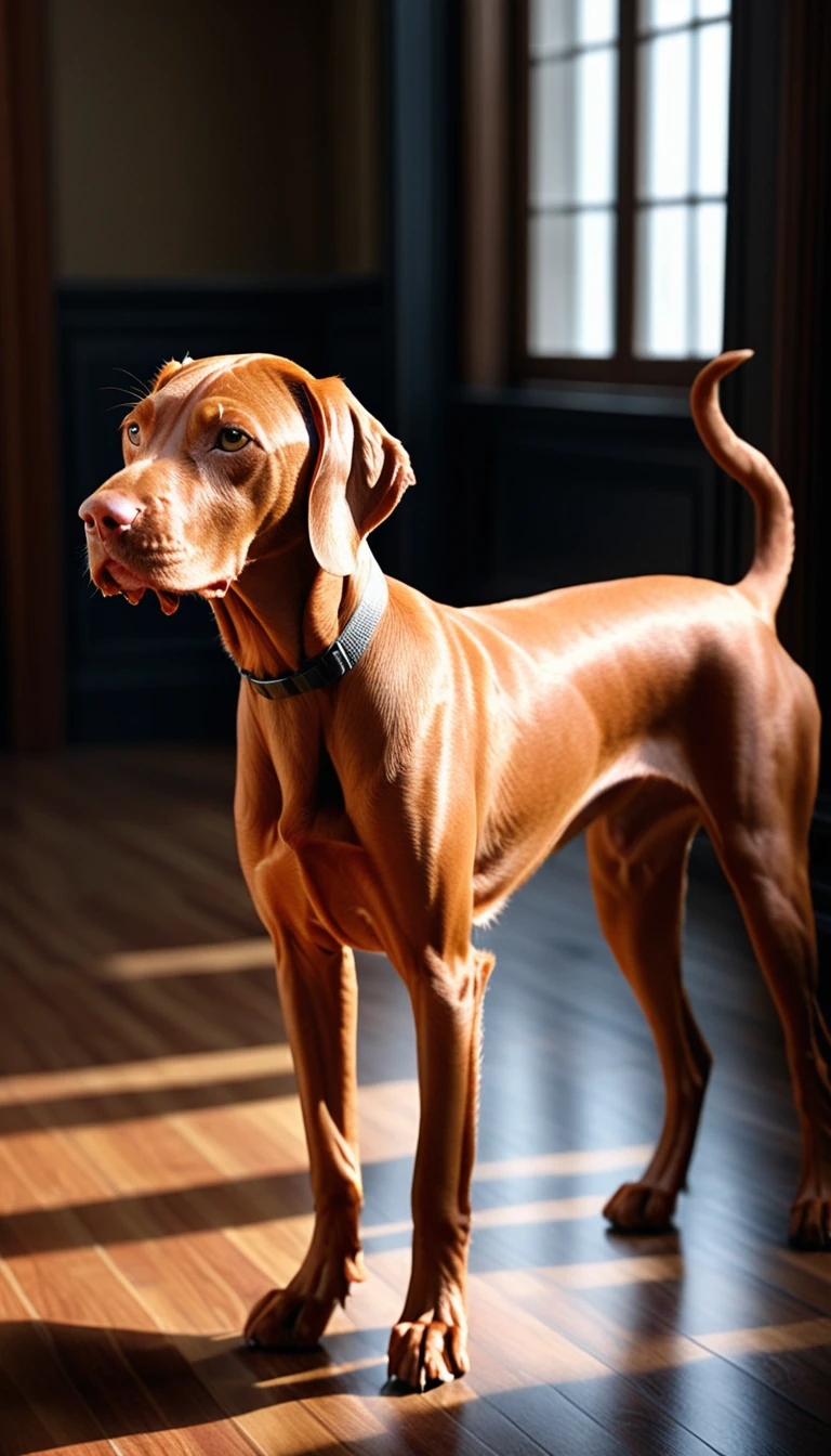 There is no one, realistic photo, photo realism, realism, vizsla (pick up), perfect composition, intricate details, Very sharp, masterpiece, profile, high resolution, looking at the viewer, Full body photo in a comfortable atmosphere indoors