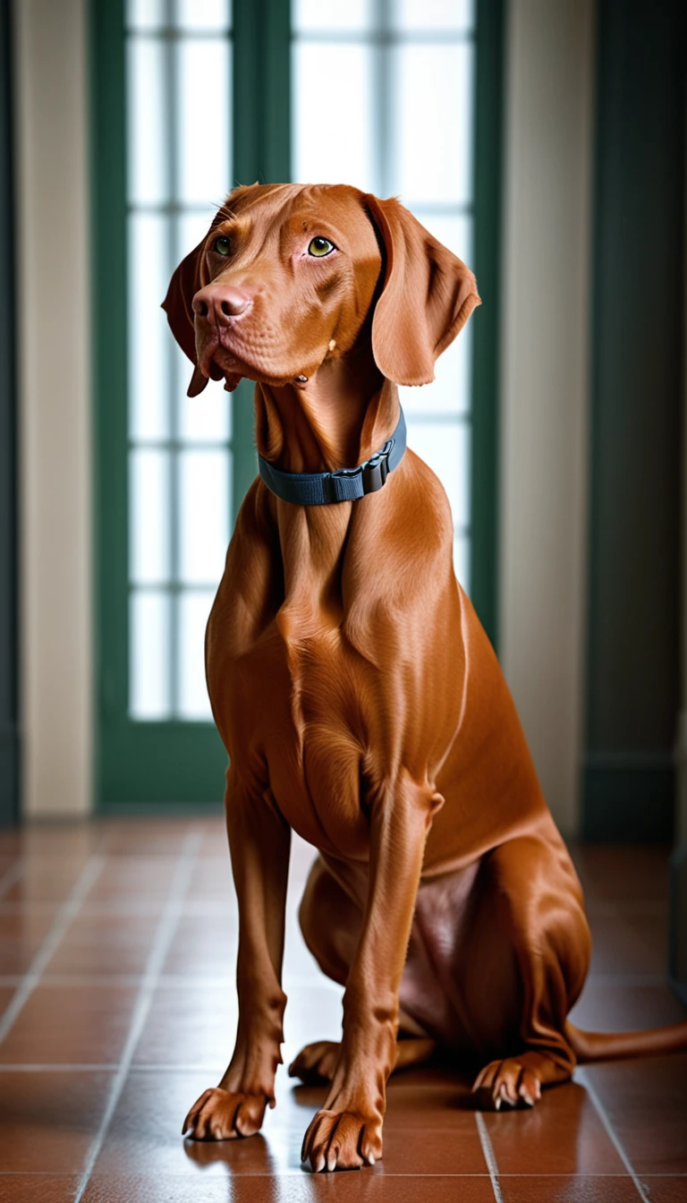 There is no one, realistic photo, photo realism, realism, vizsla (pick up), perfect composition, intricate details, Very sharp, masterpiece, profile, high resolution, looking at the viewer, Full body photo in a comfortable atmosphere indoors