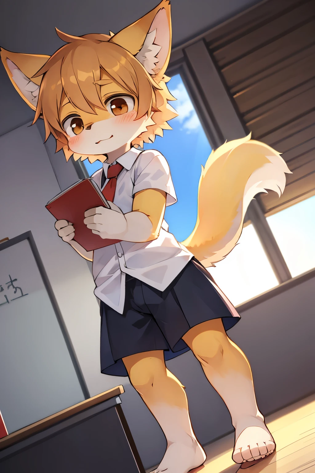 Kemoshota,  , mascot, sweat, sweat drops, tusk, tail, dynamic angle, navel, nipples, naked, star kids briefs, cafe, suspender, super high resolution, detailed background, school boy,  joyful, absurdres(Photos of solo travelers)(kemono, furry anthro),
