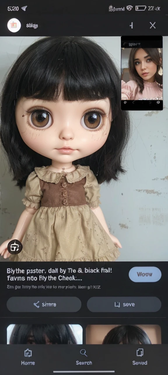 Blythe the doll with brown eyes and has short black hair, little faery doll, shiny eyes, in the style of carl zeiss distagon t* 80mm f/2.8ze, dollcore, light pink and grey, meticulous design, abrupt, dreamlike scenario, canberrycore, lori early, aurorpunk, dreamlike hue