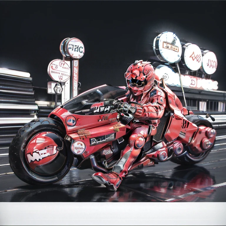 Motorcycle shop(Sitting on a pink motorcycle, sitting on cyberpunk motorbike, akira motorcycle, ,  riding a futuristic motorcycle,  akira's motorcycle,pink theme, cyberpunk anime, akira motorcycle, cyberpunked, anime art vehicle concept art,nightcity、background of night view) logo, vector, Line art, design, Inspired, straight, 