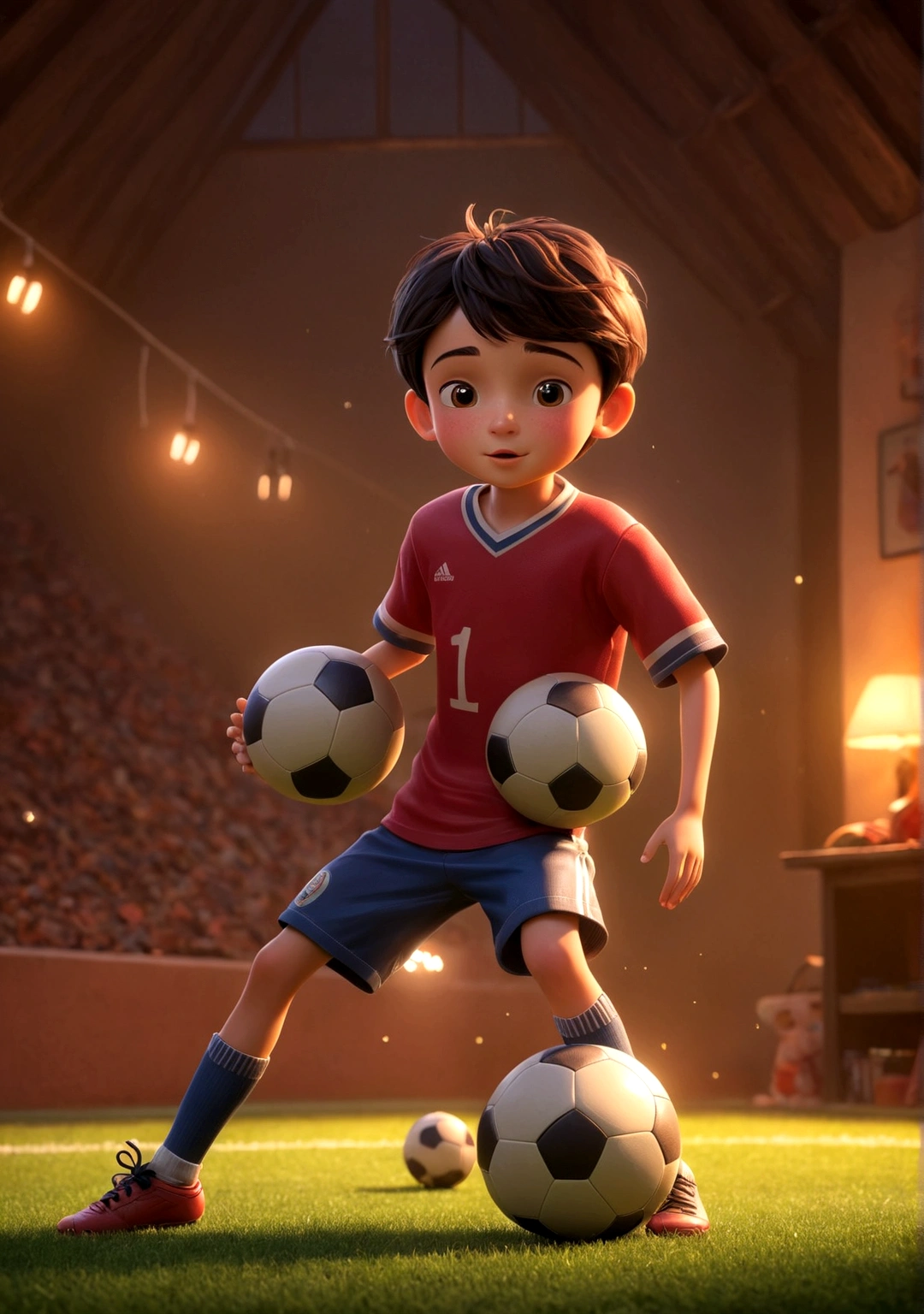 A boy play with football