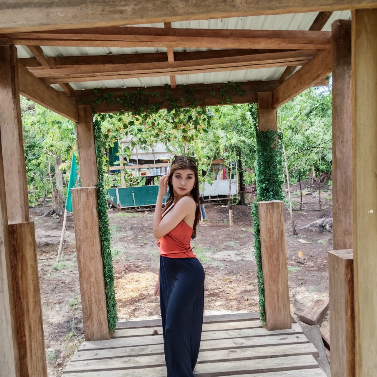 In long dress,  body cury body, beautiful face, enhanced background 