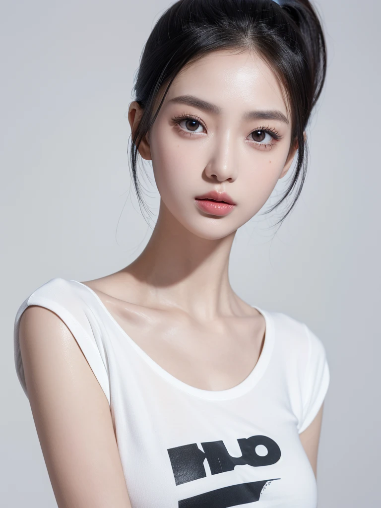 (22 year old Japanese beautiful girl,Thin eyebrows), (Small breasts,:1.5,),(solo,Textured skin, High detail, Highest quality, Super detailed, Surrealism, realism,8k,RAW Photos,Professional Lighting,),(((Black Hair, Natural Makeup,Low ponytail))),((Neon Light,Shinjuku,Cool Outfits))