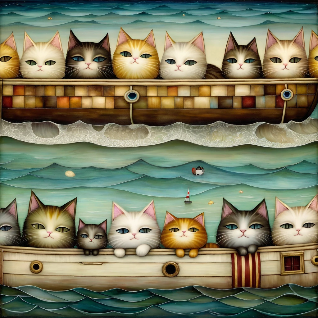 A beautiful patchwork of Some cats I sleep on an overturned boat ...