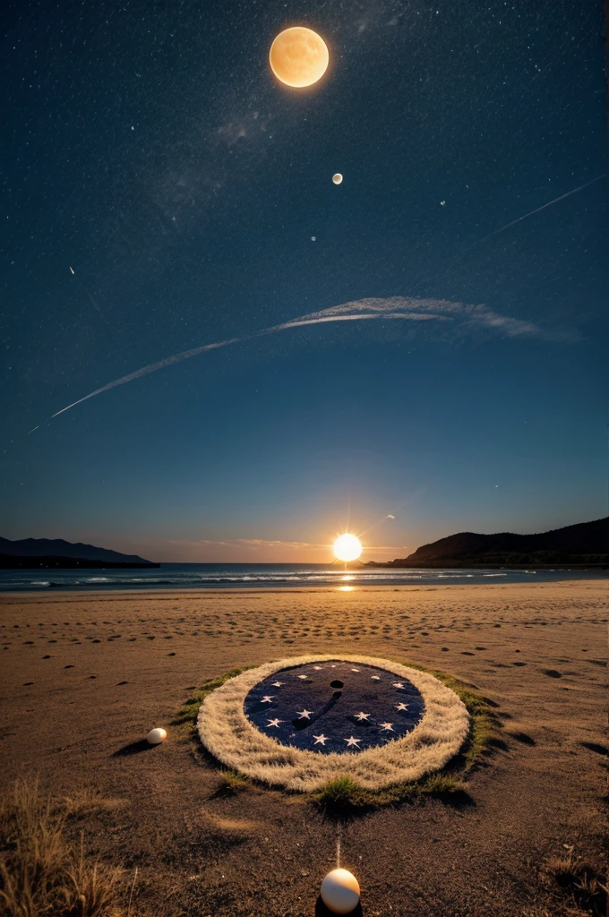 Sun and moon in one circle unique photo