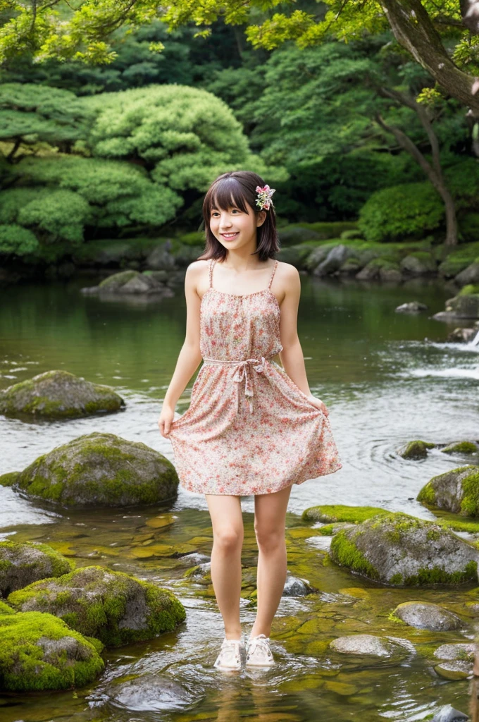 2 Beautiful  girl wear light pink sailor skirt with acessories with cute headband on a short shaggy hair
On a wood with  beautifull waterfall
Mysterious face
Beautiful and cute face
Realistic