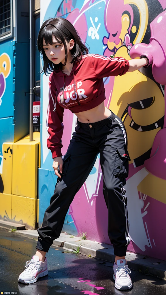 (((graffiti:1.4))),(background blurring:1.2),shibuya at night,(night_sky:1.4),(masterpiece,best quality:1.2),(8k),shiny skin,detailed skin,detailed face,detailed eyes,(steam from extractor fan:1.3),(wet road surface:1.3),1girl,(hip hop dancer:1.4),beautiful face,(Cinematic Lighting:1.3),((night:1.4)),straight_hair,(depth of field:1.2),(looking_to_the_side:1.2),looking_afar,medium breasts BREAK
(((hip-hop girl:1.3))),((cargo pants)),((high-cut sneakers:1.2)) BREAK
((Hip Hop Fashion)),(graffiti wall:1.3),(headphone:1.2),(use of colorful colors:1.3),(((leaning on the wall))),half pants,(dancing:1.2),