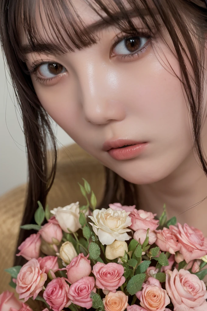 (((Ultra-high resolution、Close-up、Cute Japanese Woman)))、Long, straight black hair frames her face、So that every single hair is clearly visible、Depicts subtle color changes depending on the amount of light hitting the subject、The skin is white and smooth、Has a natural glow、Fine skin texture、Representing the fine details of pores、amountや頬に薄い赤みがある部分を詳細に、The eyes are almond-shaped and dark brown.、Fine details of the iris、Depicts color gradations and patterns、Long, natural-looking eyelashes, each and every one visible、Well-groomed eyebrows、indivual々The hair is clearly visible、Light reflects off into the eyes、Create small highlights、noseは繊細で、nose孔の細かいディテールがある、Lips are plump and naturally pink、Depicts the fine lines and soft curves of the lips、Shiny、Accentuate the shape、Detailed depiction of lip texture、Particular attention to the depiction of light and shadow、Soft natural light gently illuminates the face from the front、amount、nose、Creates a subtle glow on the cheeks、Shadows are cast softly along the contours of the face、cheekbone、Jaw Curve、noseの側面を強調、The gloss of her lips reflects the light faintly.、Emphasizes plump texture、The shadow of the hair adds depth and dimension.、indivual々The hair shines in the light、The background is simple and blurred.、Focus on the face、In the highest quality、Representing the utmost detail