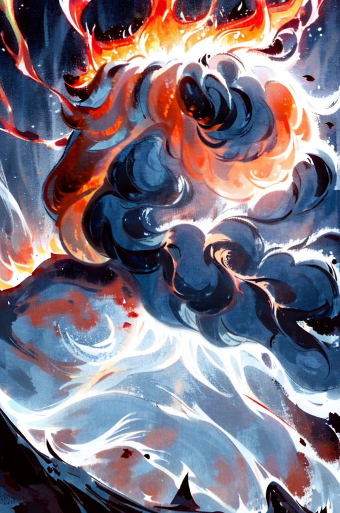 picture of a big wave of fire, crashing on the ocean, on a brown background, iridescence водная стихияal, fire elemental, luminous водная стихияal, fire demon, змеевидное fire spirit, fire spirit, Mana, flowing around him, Fire Element, fiery fists of rage, Ghost Form, Detailed swirling fire tornado, ice spell, topic :"Icy Wind Valley"