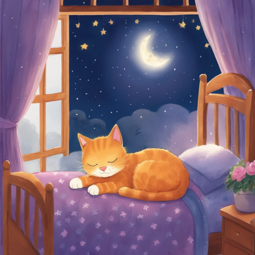 sleepy cat, Clear night, bedroom view, bedtime, relax
,Children's books, Children&#39;s RedmAF,
 