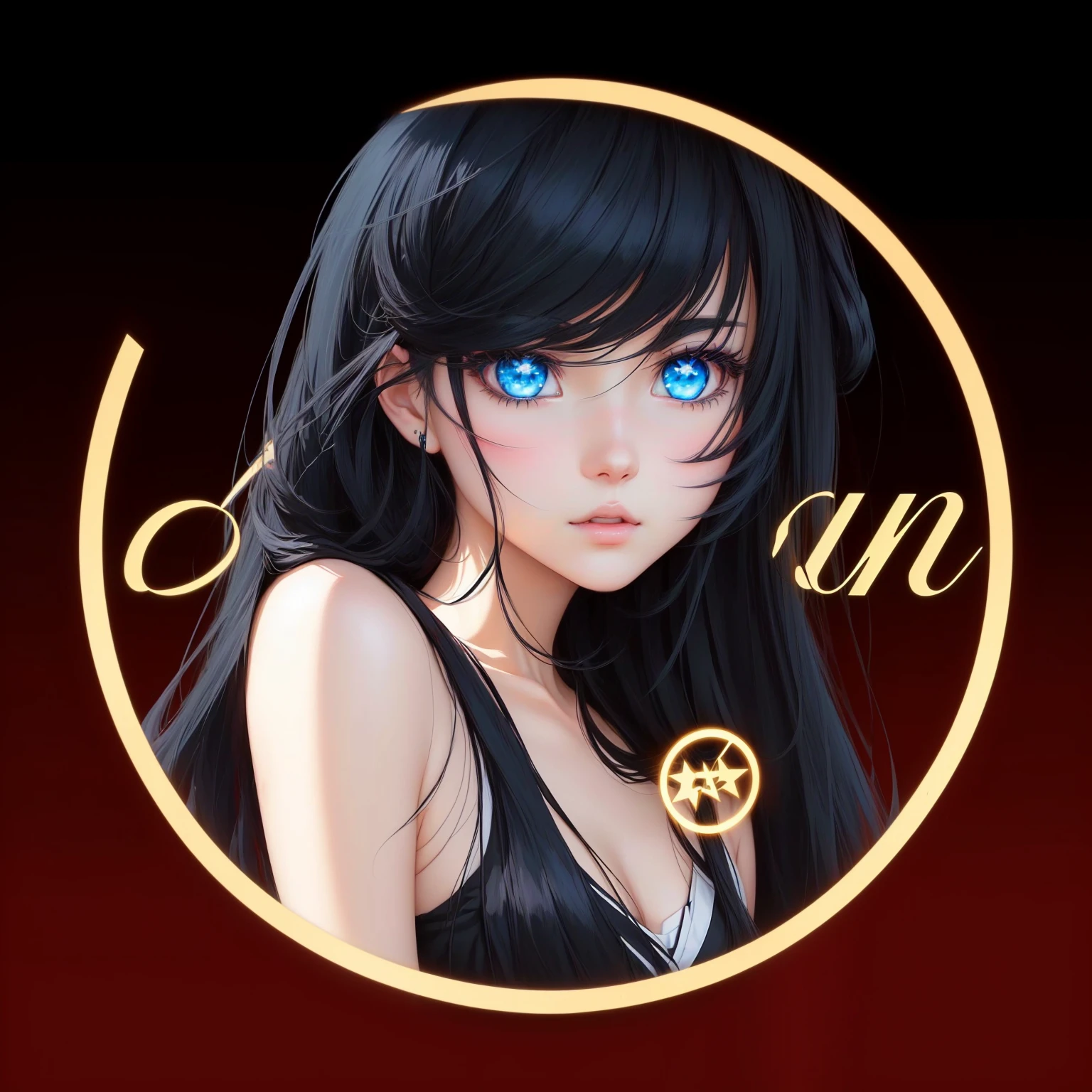 Anime Girl with long black hair and blue eyes in a circle, Anime style, I will also draw the fan, high quality Anime art style, Anime style, Clean art style, (Anime Girl), Beauvot Art Style, Official Fanart, Anime art style, Anime art style, Cute girl anime visual
