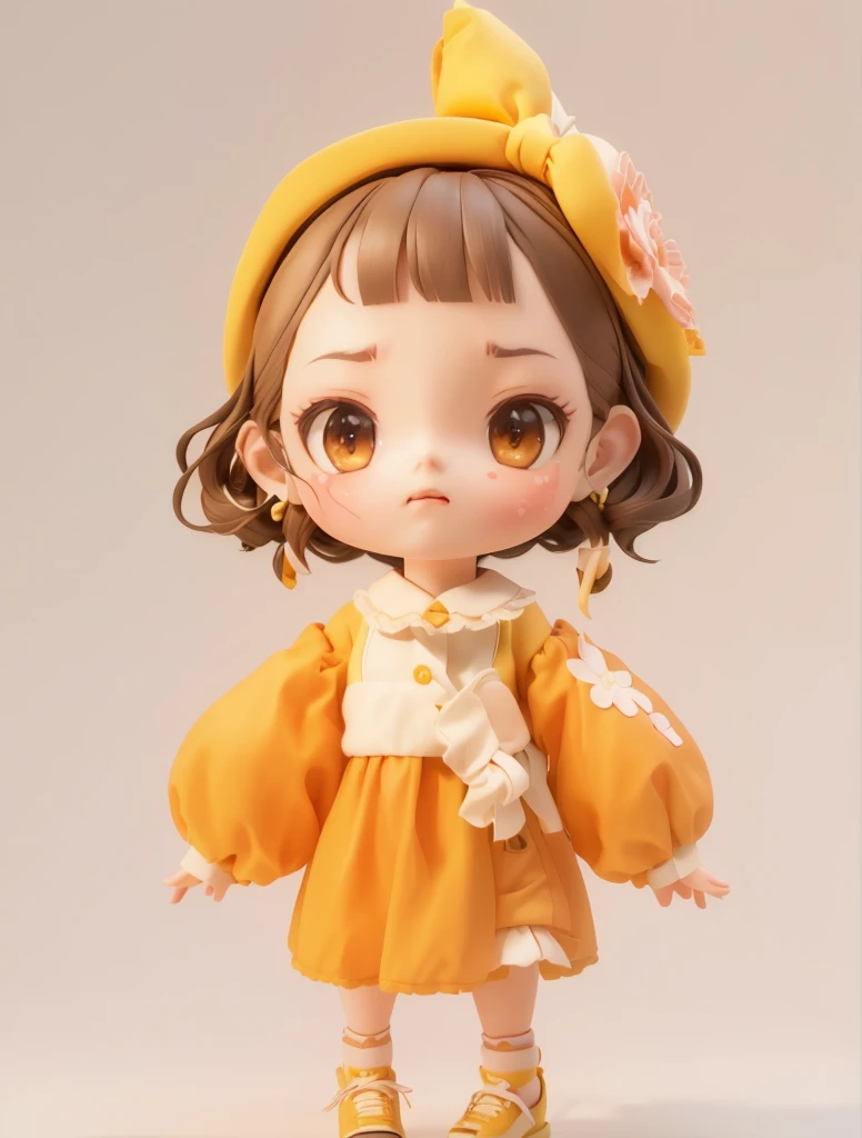 There was one wearing a yellow hat、Doll with clothes and shoes, render of a Lovely 3d anime girl, Lovely 3 d render, Lovely character, very detailed character, Stylized anime, Anime style 3d, Lovely! C4D, Lovely detailed digital art, 3D rendering style, Lovely art style, Lovely数字, April Rendering,different pos,Angry expression