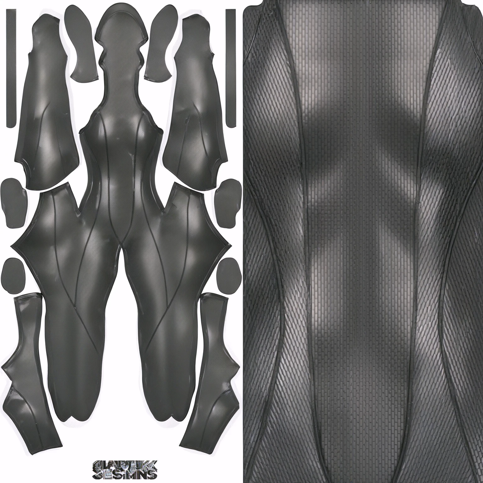 a close up of a black and white image of a latex body