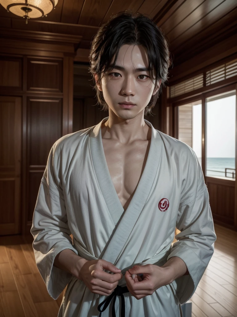 Satoro gojo in a beach side mansion, JUJUTSU KAİSEN, 4K, high qualiy, good lighting, アニメ, sator goyo, 