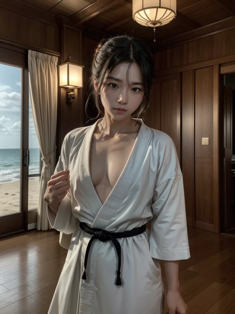 Satoro gojo in a beach side mansion, JUJUTSU KAİSEN, 4K, high qualiy, good lighting, アニメ, sator goyo,