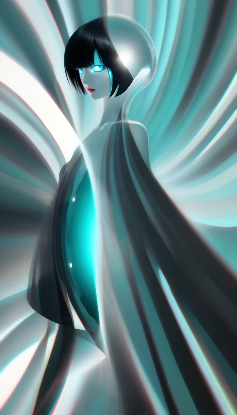 black hair, hair bobbles, longeyelashes, solid circle eyes, light smile, ccurate, symbol-shaped pupils, aqua eyes, gradient_eyes, Surrealism, drop shadow, anaglyph, stereogram, pov, atmospheric perspective, speed lines, sparkle, motion blur, god rays, Contemporary art, Cubist Futurism, Futurism, Verism, Hyperrealism, outside border, isometric, Canon, overexposure, 8k, super detail, best quality, 16k, 1080P, UHD, masterpiece, accurate, textured skin, anatomically correct, high details, high quality, highres, HD