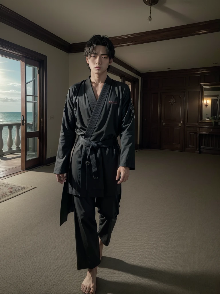 beachfront, mansion, JUJUTSU KAİSEN, 4K, high qualiy, good lighting, アニメ, sator goyo,