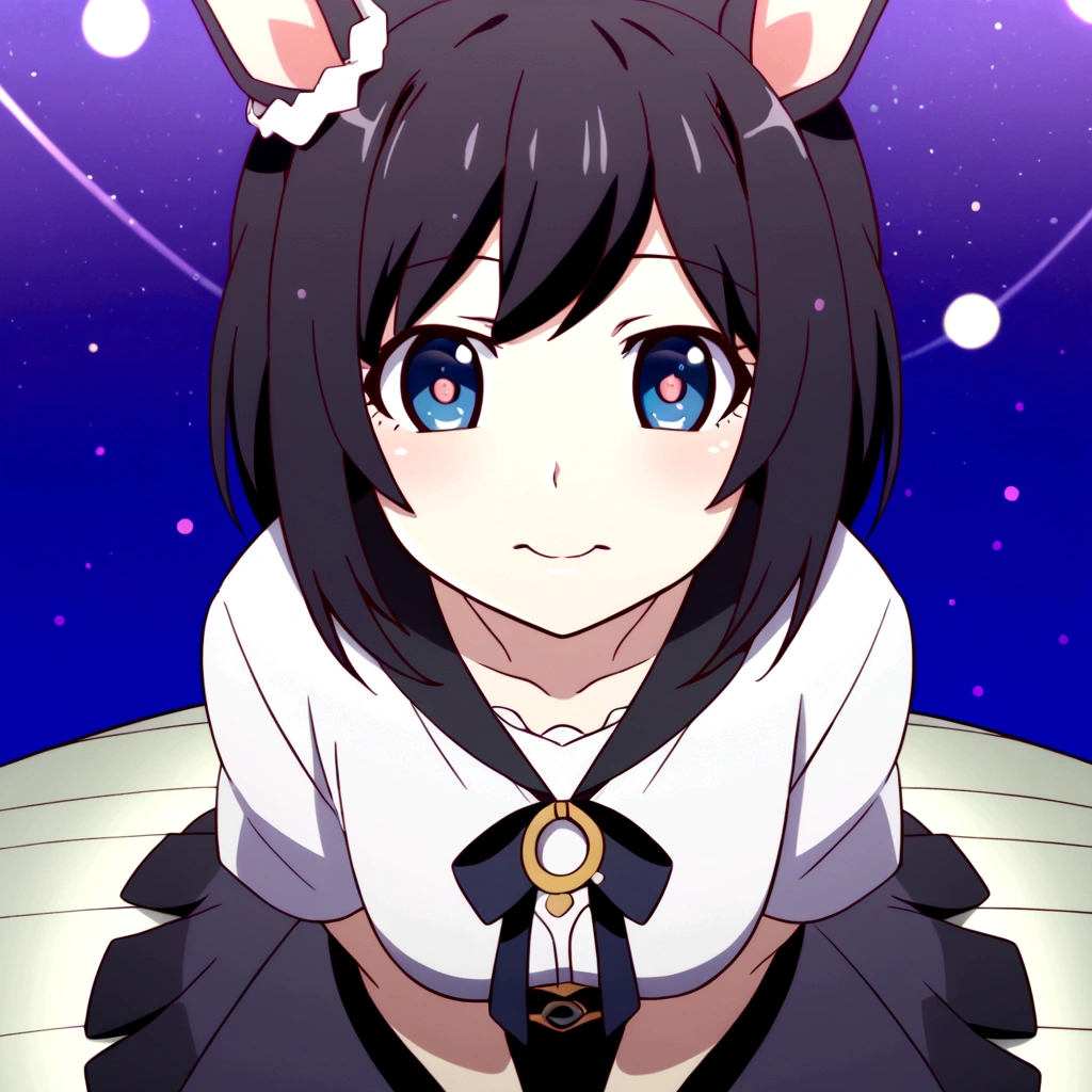 Anime girl with black hair wearing a white shirt and blue eyes looking at the, ruan cute vtuber, hanayamata, vtuber, in an anime, anime visual of a cute girl, umamusume, anime moe art style, safebooru anime image, as an anime character, trigger anime artstyle, anime visual of a young woman, cute anime waifu in a nice dress, shuushuu anime image, anime waifu, 2 0 1 9 anime, anime girl named lucy, cute anime style, gelbooru anime image, flirty anime witch casting magic, black anime pupils in her eyes