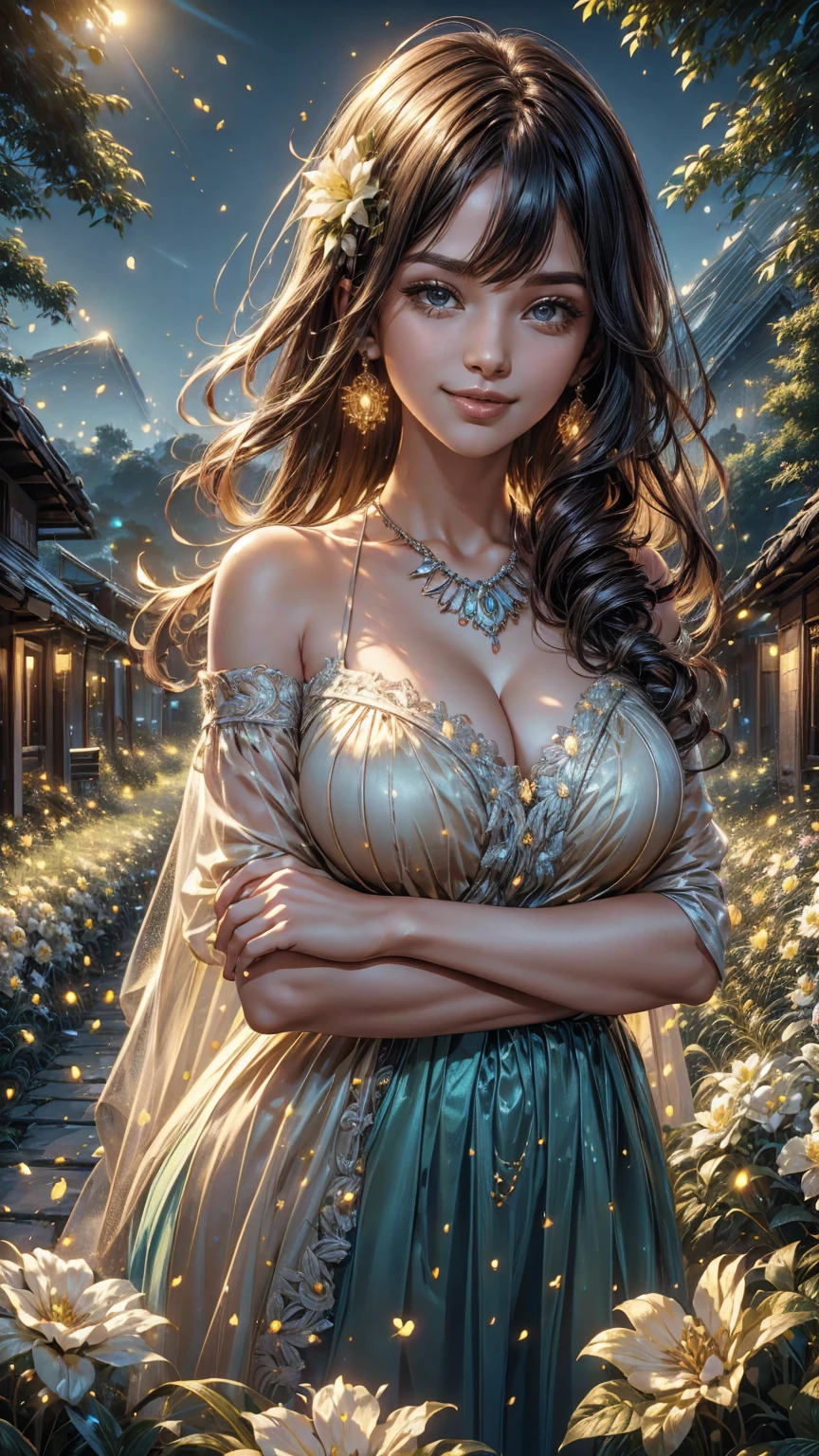 a woman in front of a desi village, closeup shot woman, smiley face smile on face, huge breasts, beautiful flowers around her, super model, photo 2 4 year old female model, 1 8, beautiful woman face close up shot, beautiful sexy woman photo, beauty,