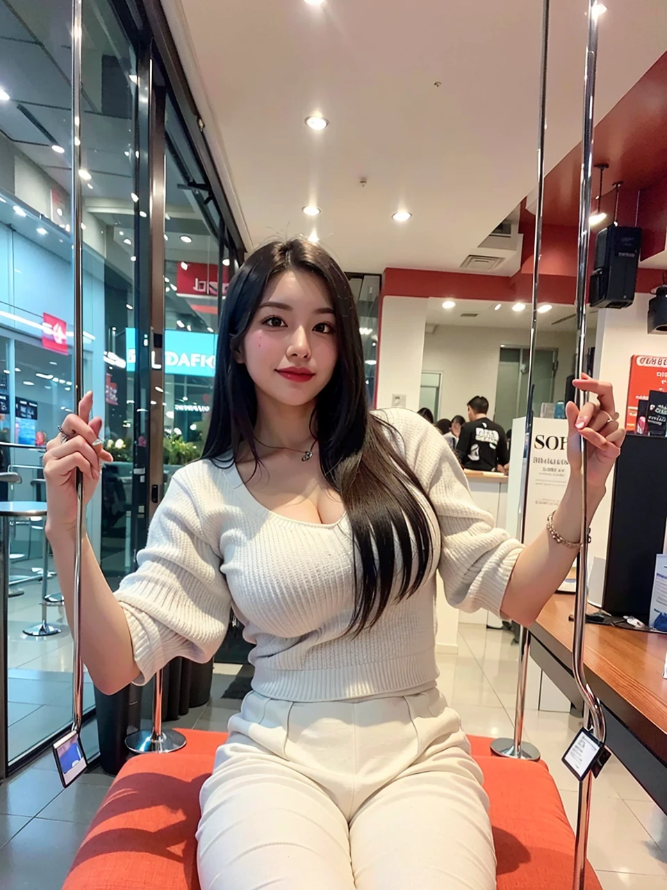 (8k, RAW photo, best quality, masterpiece:1.2), (realistic, photo-realistic:1.37), ultra-detailed,
1 girl,cute, solo,beautiful detailed sky,detailed cafe,night,sitting,dating,(nose blush),(smile:1.1),(closed mouth),large breasts, seductive smile, large aparture, professional lighting, Sony A7R4, Zessie 50mm F1.8,,fold your arms behind head:1.5,mole under eye:1.2
medium breasts,beautiful detailed eyes,(white sexy dress:1.1), bowtie,pleated skirt,(short hair:1.2),floating hair