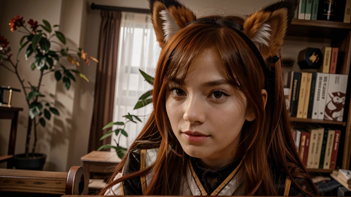 crossdressing,tsurime,orange eyes,fox_ears,Fox tail,red_hair,Low-tied long hair,hanfu,1boy
