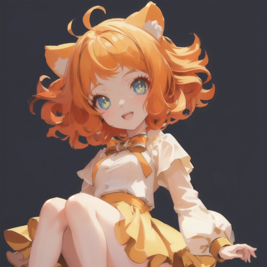 Anime girl with orange hair and cat ears sitting on a stool, Cute anime catwoman, Stylized anime, April Rendering, 8K high quality detailed art, Anime style. 8K, Produced in collaboration with Anime Painter Studio, Rendering a cute 3D anime girl, Beautiful anime catwoman, In the anime painter studio, High-quality anime art style