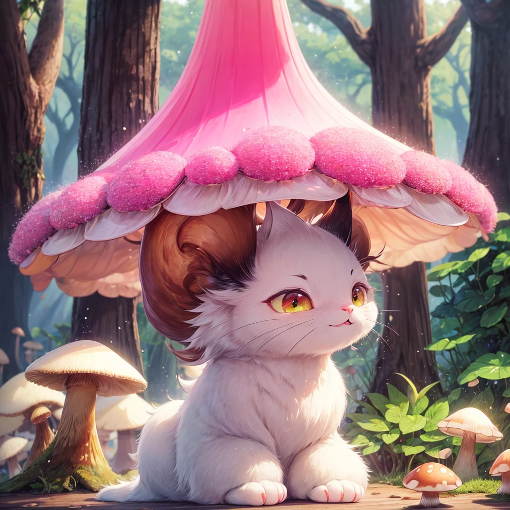 The "light matcha-colored cat" wears a "cream-colored poisonous mushroom"-shaped hat on its head。
Its body is like a poisonous mushroom,The body changes into the shape of a ''Pure mushroom'',The feet also become cylindrical and long,But without losing the cat’s hair and mobility。
Eyes become round and big,Wine red。
The tail becomes like a platypus,flat and wide